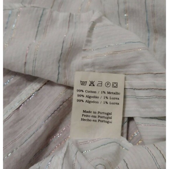 Edun Juniors Girls Large Blouse Long Sleeve White W/ Blue Pink Metallic READ - Picture 6 of 6